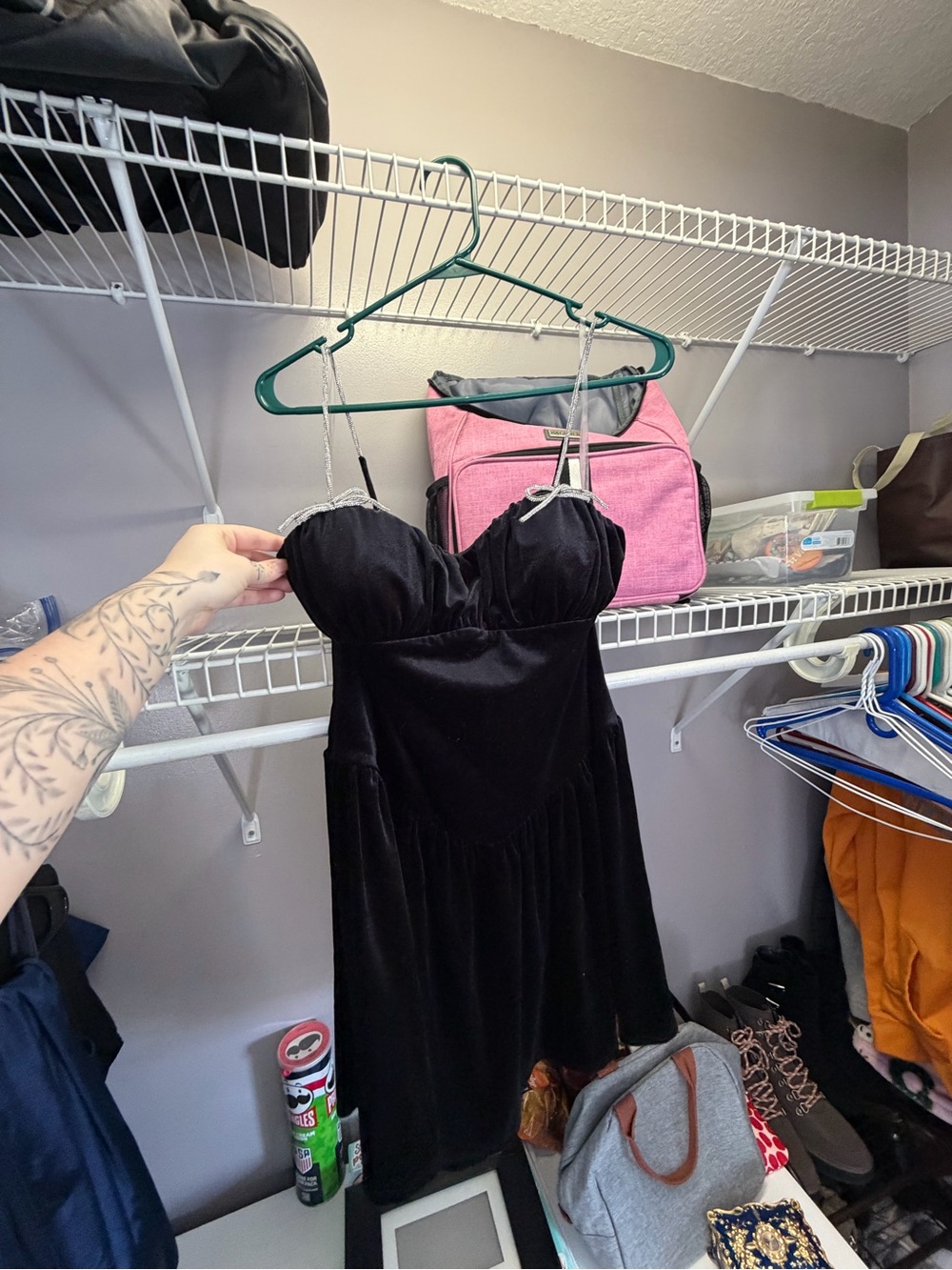 Black Velvet Spaghetti-Strap Mini Dress